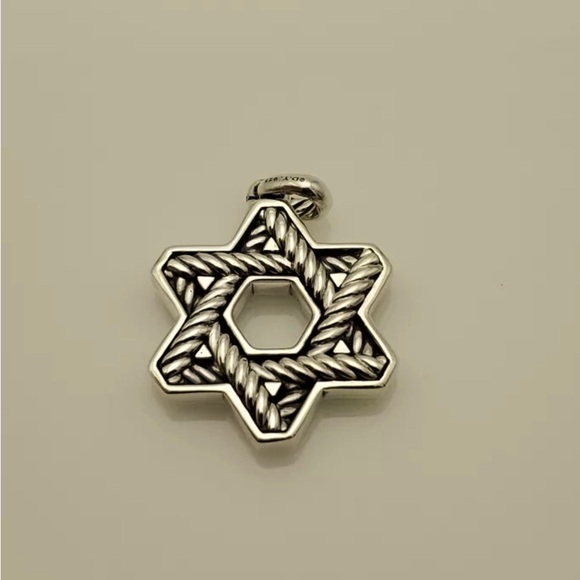 David Yurman Sterling Silver Black Diamond Star of David Pendant - Picture 2 of 5